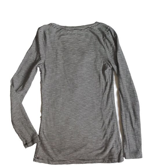 Y2k Old Navy Black White Striped Ruffle Henley Tee Shirt Long Sleeve Women's XS - Picture 4 of 10